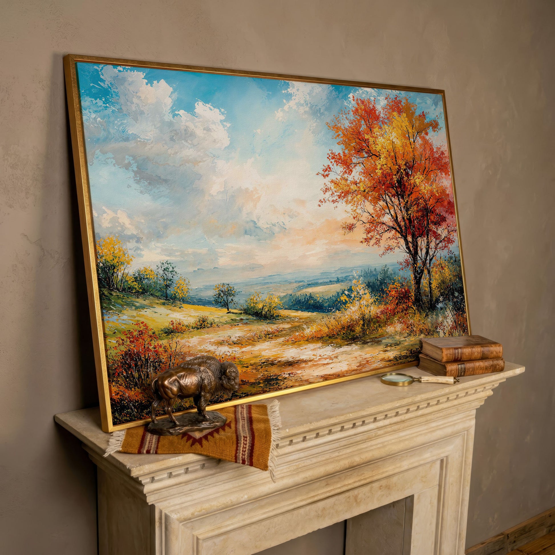 Autumn Hills Canvas Wall Art in rose gold floating frame