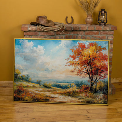 Autumn Hills Canvas Wall Art in yellow gold floating frame