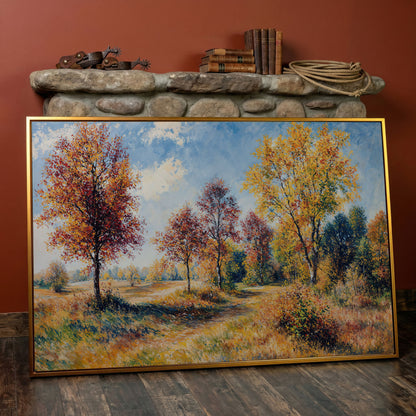 Autumn Forest Path Canvas in antique gold floating frame