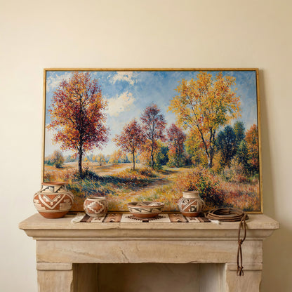 Autumn Forest Path Canvas in white oak floating frame