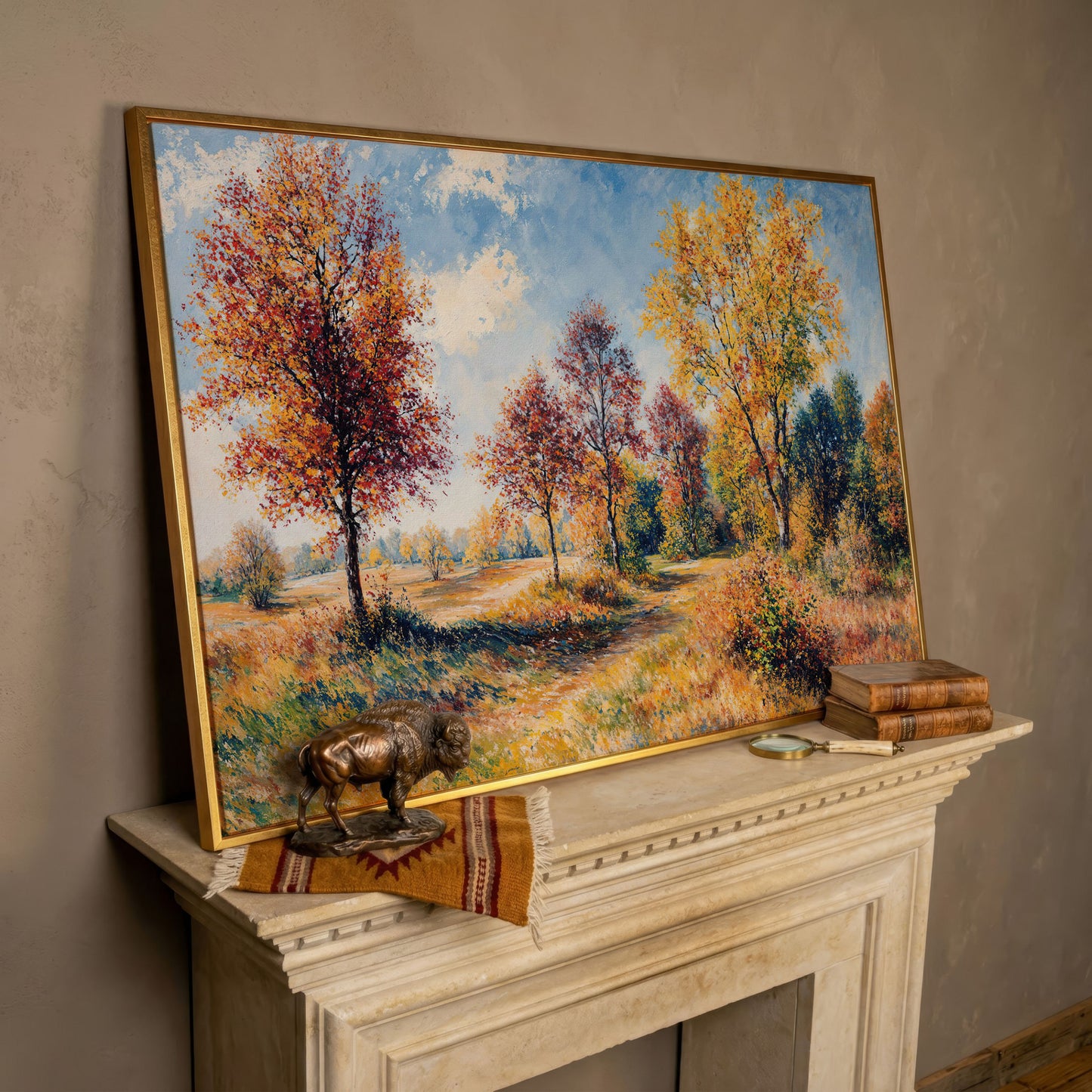 Autumn Forest Path Canvas in rose gold floating frame