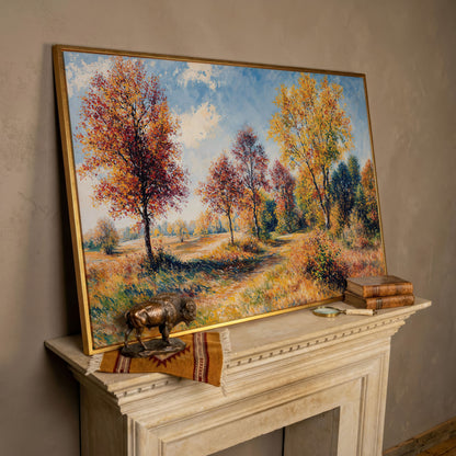 Autumn Forest Path Canvas in rose gold floating frame