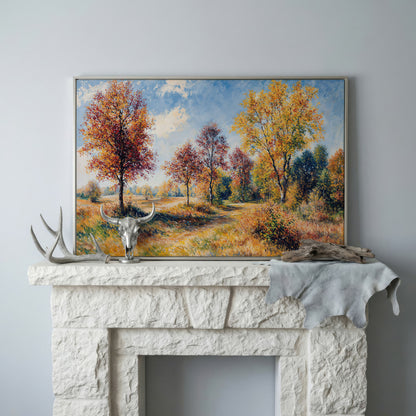 Autumn Forest Path Canvas in silver floating frame