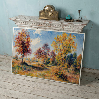 Autumn Forest Path Canvas in white floating frame