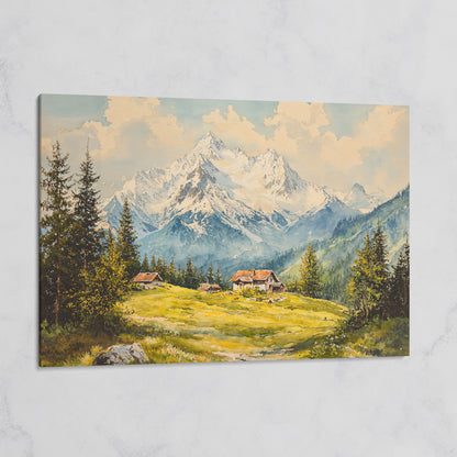 Serene Mountain Village Canvas Wall Art on gallery wrap