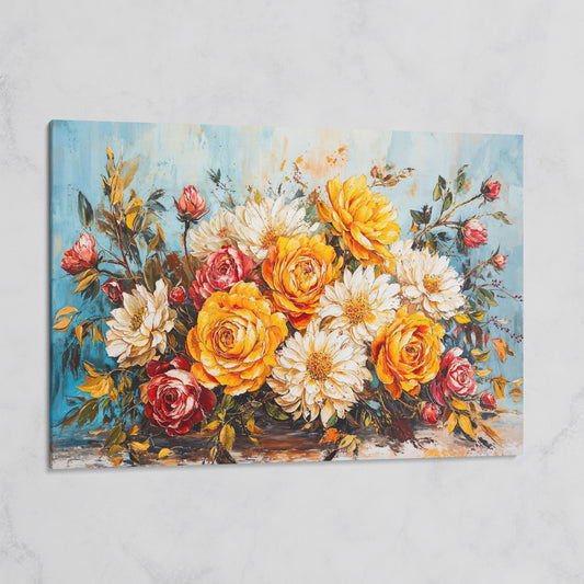 Rose and Daisy Bouquet Canvas on gallery wrap