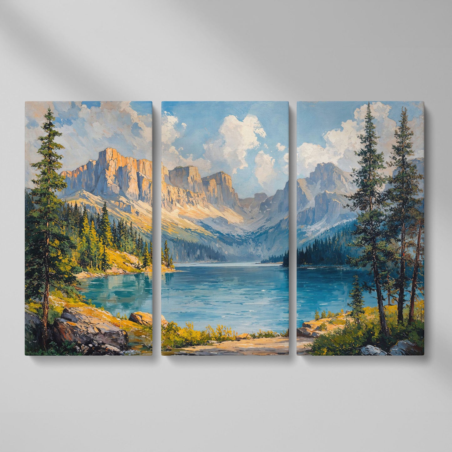 Mountain Lake Canvas Print | Large Landscape Wall Art as 3-panel split version