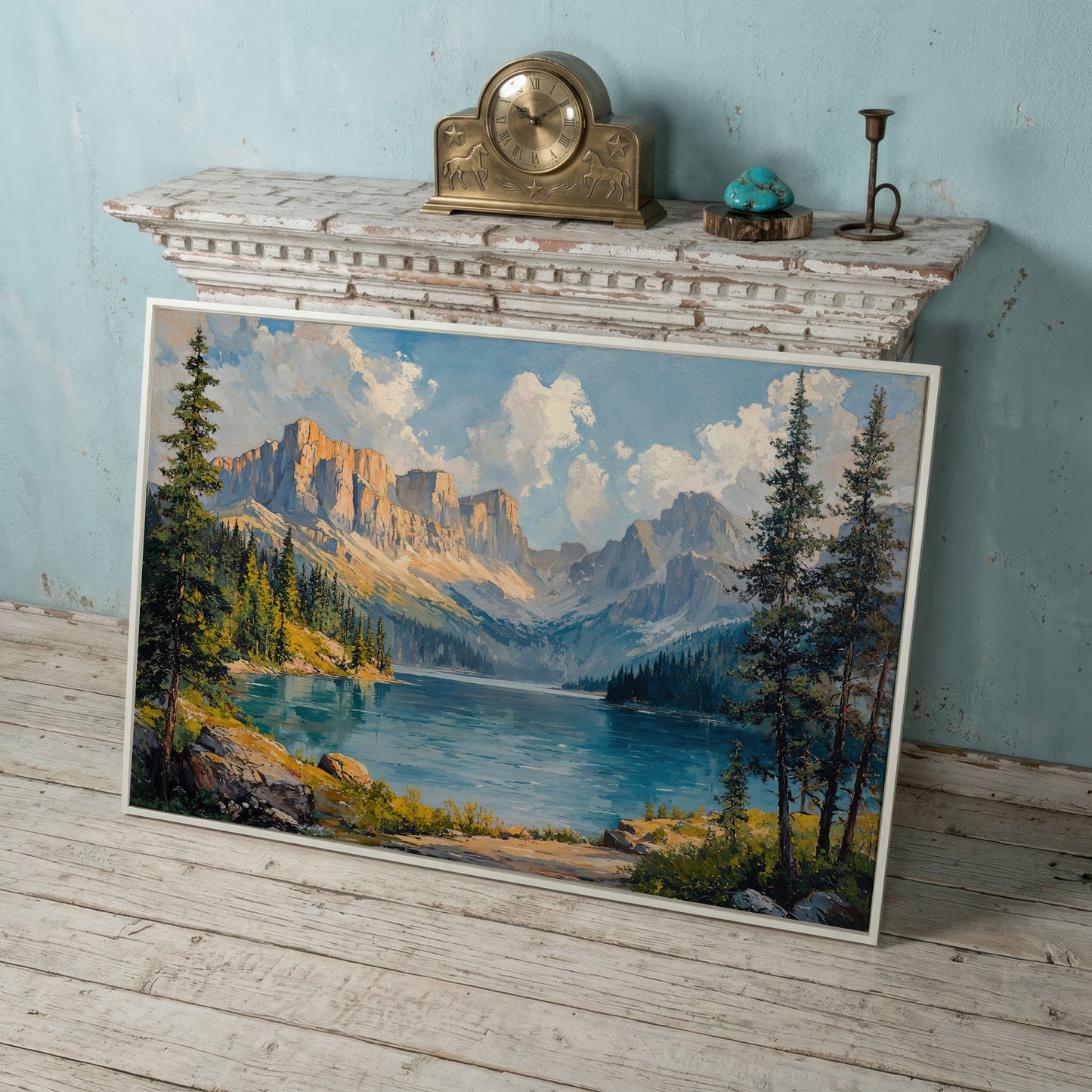 Mountain Lake Canvas Print | Large Landscape Wall Art in white floating frame