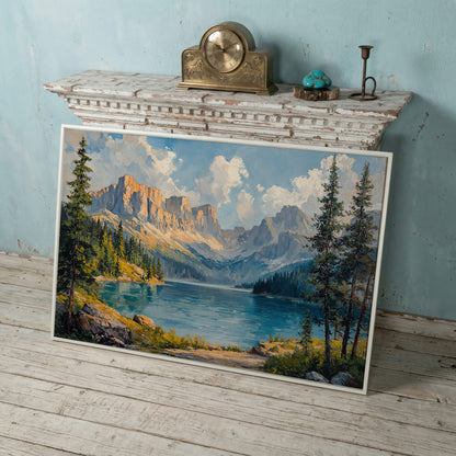 Mountain Lake Canvas Print | Large Landscape Wall Art in white floating frame