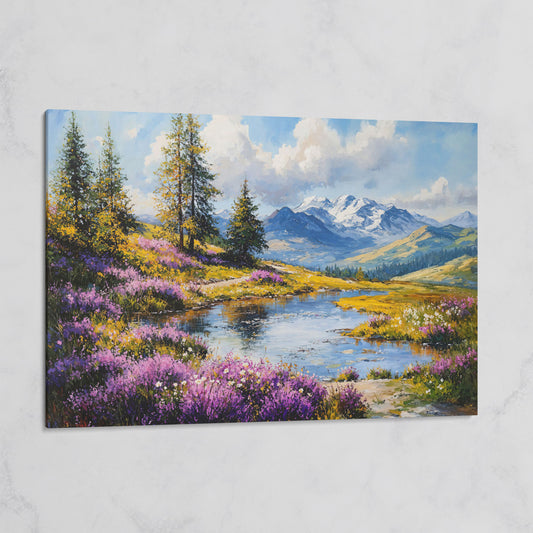 Wildflower Meadow River Landscape Canvas on gallery wrap