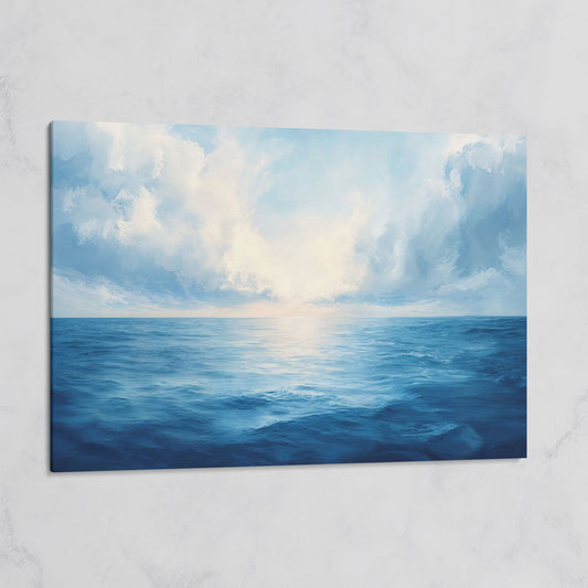 Ocean Seascape Canvas. Cerulean Sky and Still Water. on gallery wrap