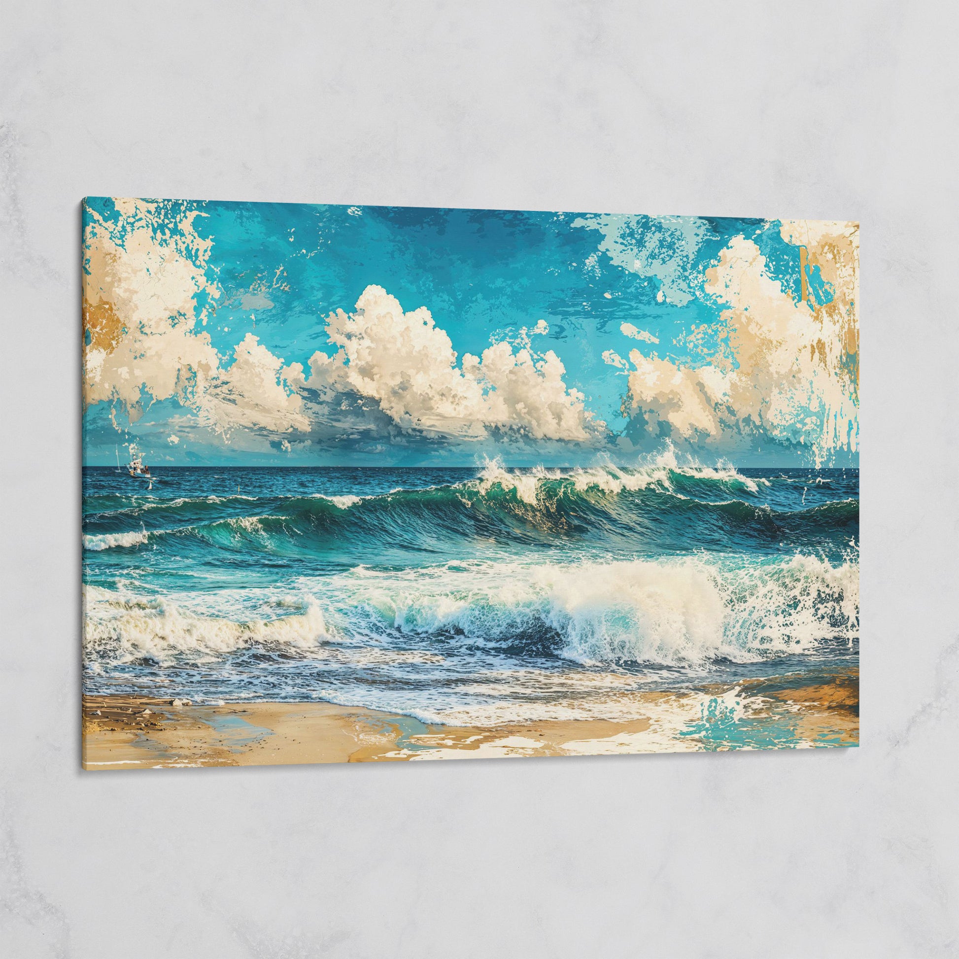 Ocean Wave with Sailboat Canvas Print on gallery wrap