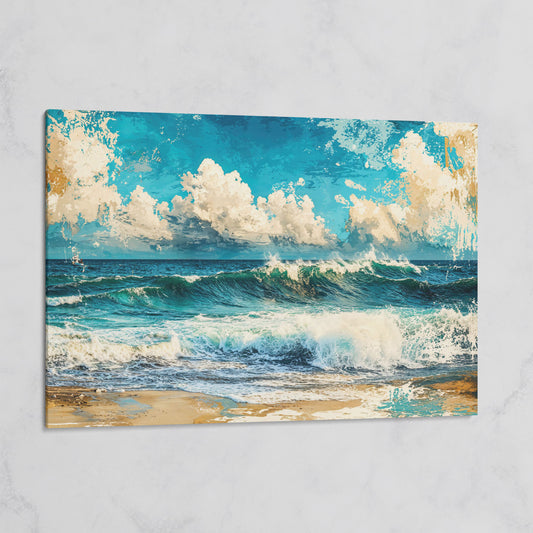 Ocean Wave with Sailboat Canvas Print on gallery wrap