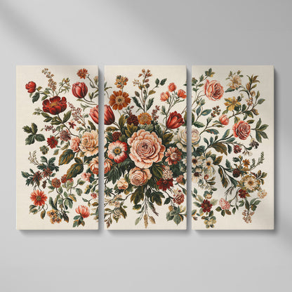 Romantic Rose and Tulip Bouquet Canvas as 3-panel split version