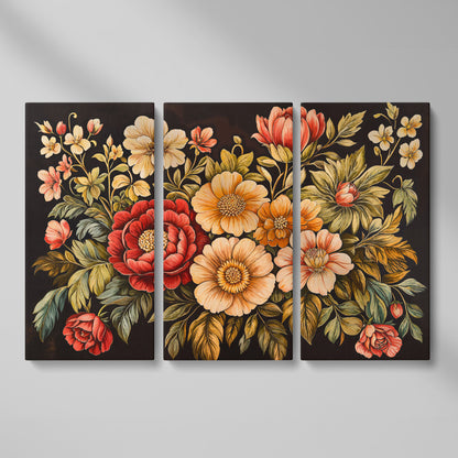 Elegant Blooms Botanical Canvas Print for Hallway Decor as 3-panel split version
