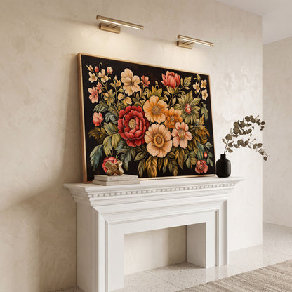 Elegant Blooms Botanical Canvas Print for Hallway Decor in white oak floating frame
