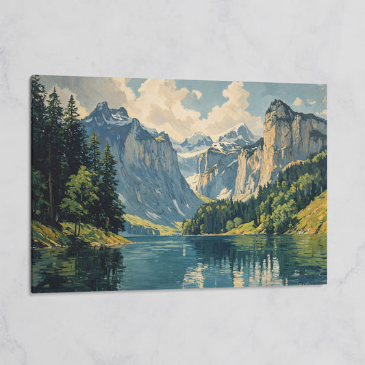 Mountain Lake with Stone Gray Peaks Canvas Print on gallery wrap