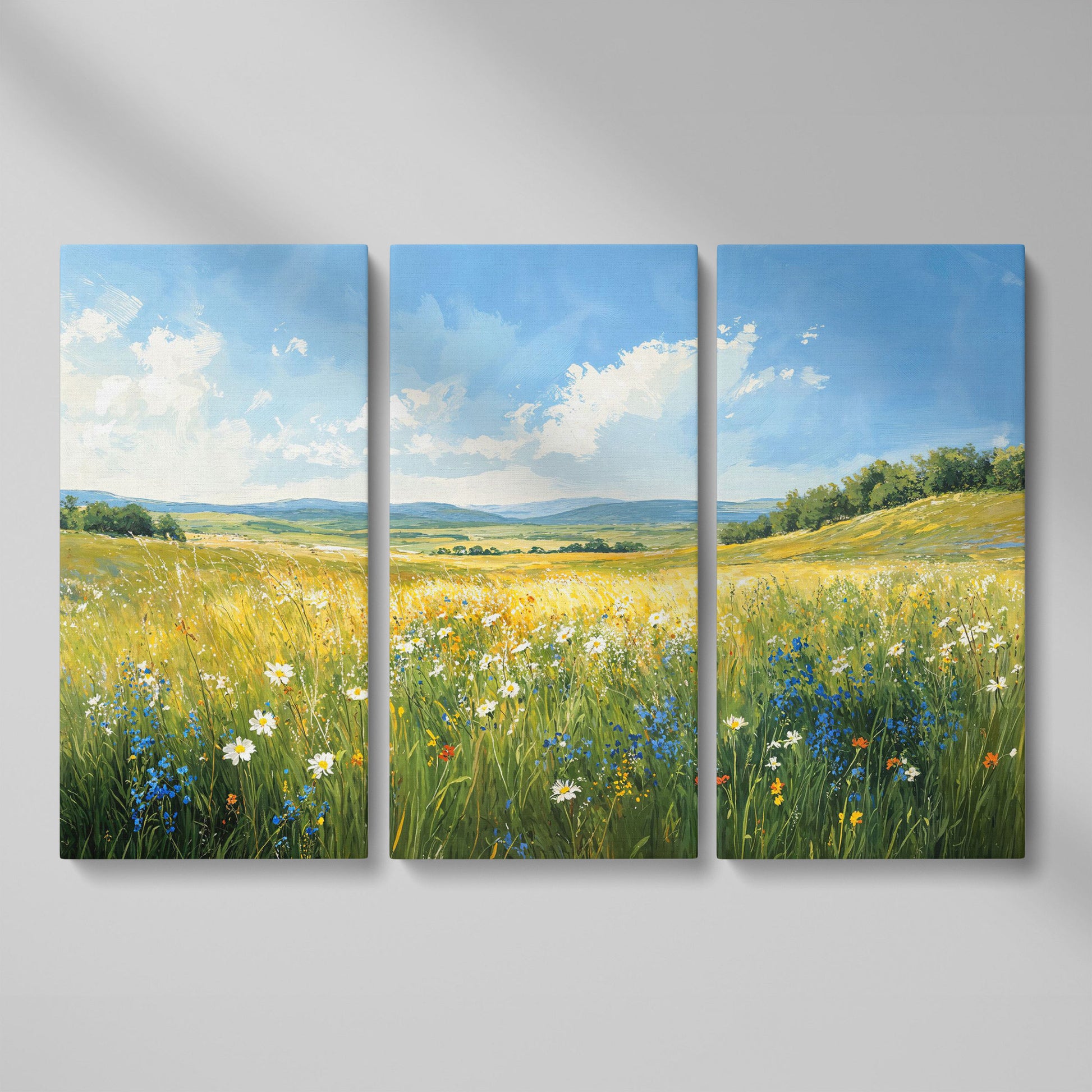Serene Countryside with Wildflowers Canvas as 3-panel split version