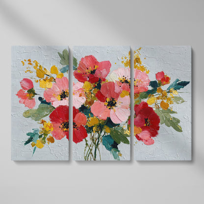 Poppy Wildflower Arrangement Canvas Wall Art as 3-panel split version