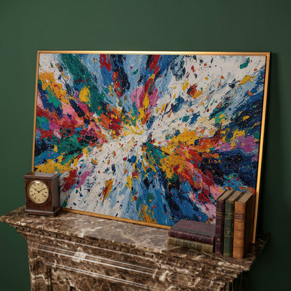 Bold Abstract Expressionism Canvas Art, Action Painting Wall Art in antique gold floating frame