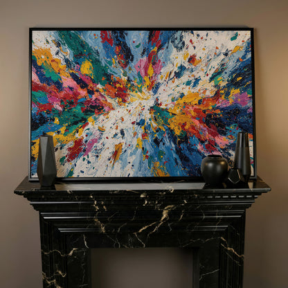 Bold Abstract Expressionism Canvas Art, Action Painting Wall Art in black floating frame