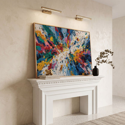 Bold Abstract Expressionism Canvas Art, Action Painting Wall Art in white oak floating frame