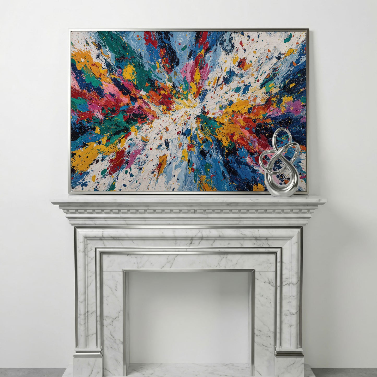 Bold Abstract Expressionism Canvas Art, Action Painting Wall Art in silver floating frame