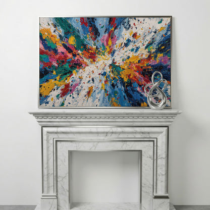 Bold Abstract Expressionism Canvas Art, Action Painting Wall Art in silver floating frame