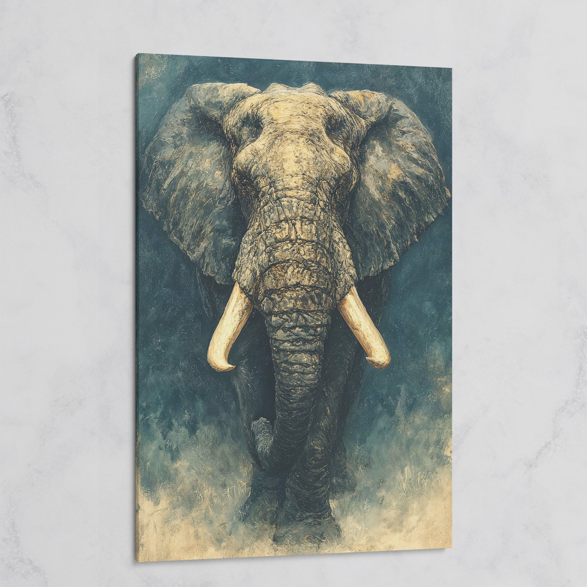 African Elephant Portrait Canvas Wall Art, Head and Tusks Study on gallery wrap
