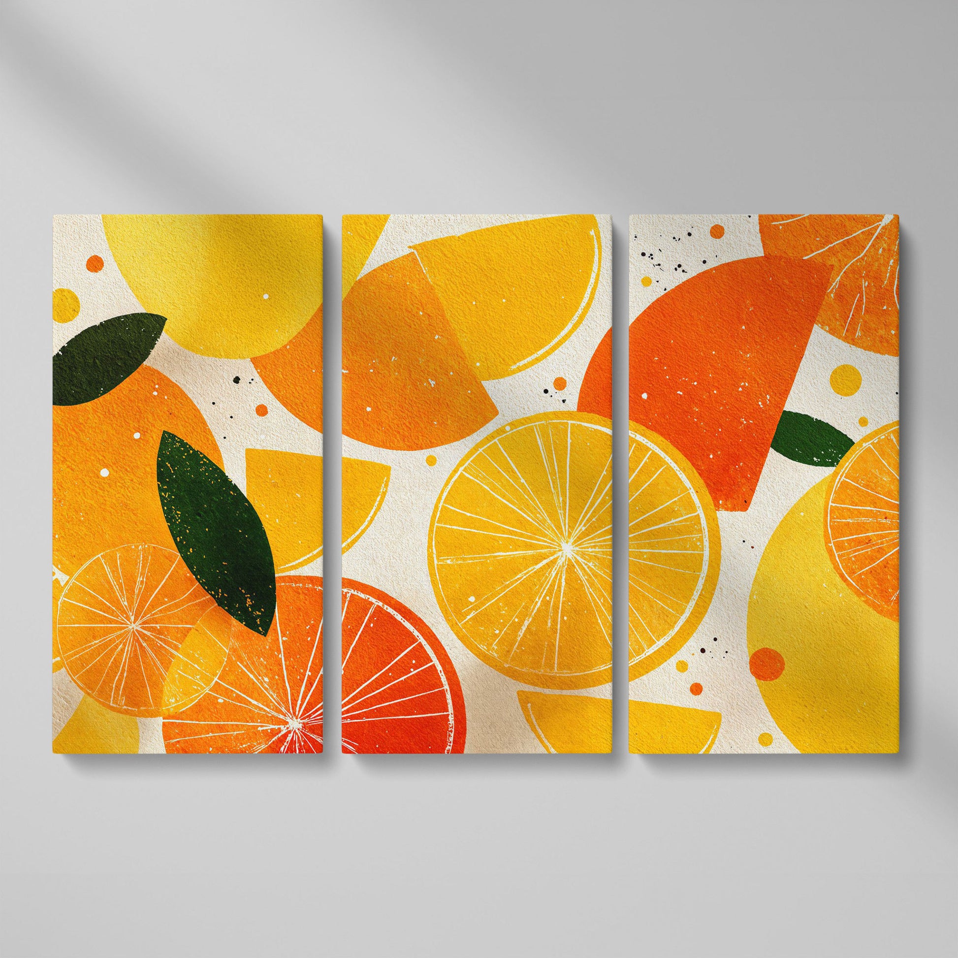 Citrus Grove: Abstract Orange and Lemon Canvas Wall Art as 3-panel split version
