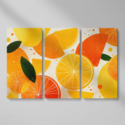 Citrus Grove: Abstract Orange and Lemon Canvas Wall Art as 3-panel split version