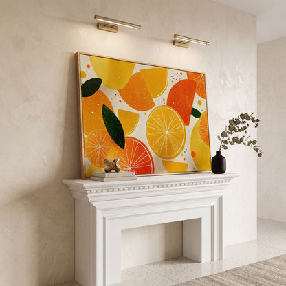 Citrus Grove: Abstract Orange and Lemon Canvas Wall Art in white oak floating frame