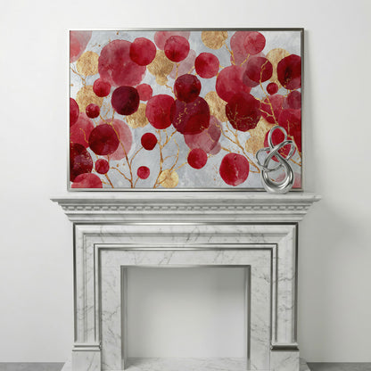 Abstract Botanical Watercolor Canvas Art with Gold Accents in silver floating frame