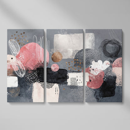Abstract Shapes Canvas Art: Circles, Lines and Geometric Forms as 3-panel split version
