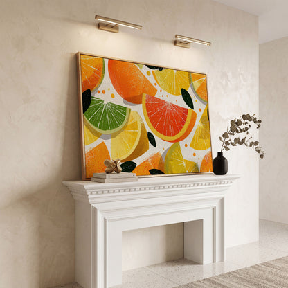 Citrus Slices Canvas Wall Art: Oranges, Lemons, Limes and Grapefruit in white oak floating frame