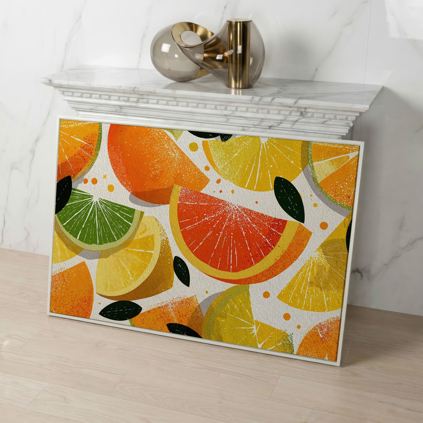Citrus Slices Canvas Wall Art: Oranges, Lemons, Limes and Grapefruit in white floating frame