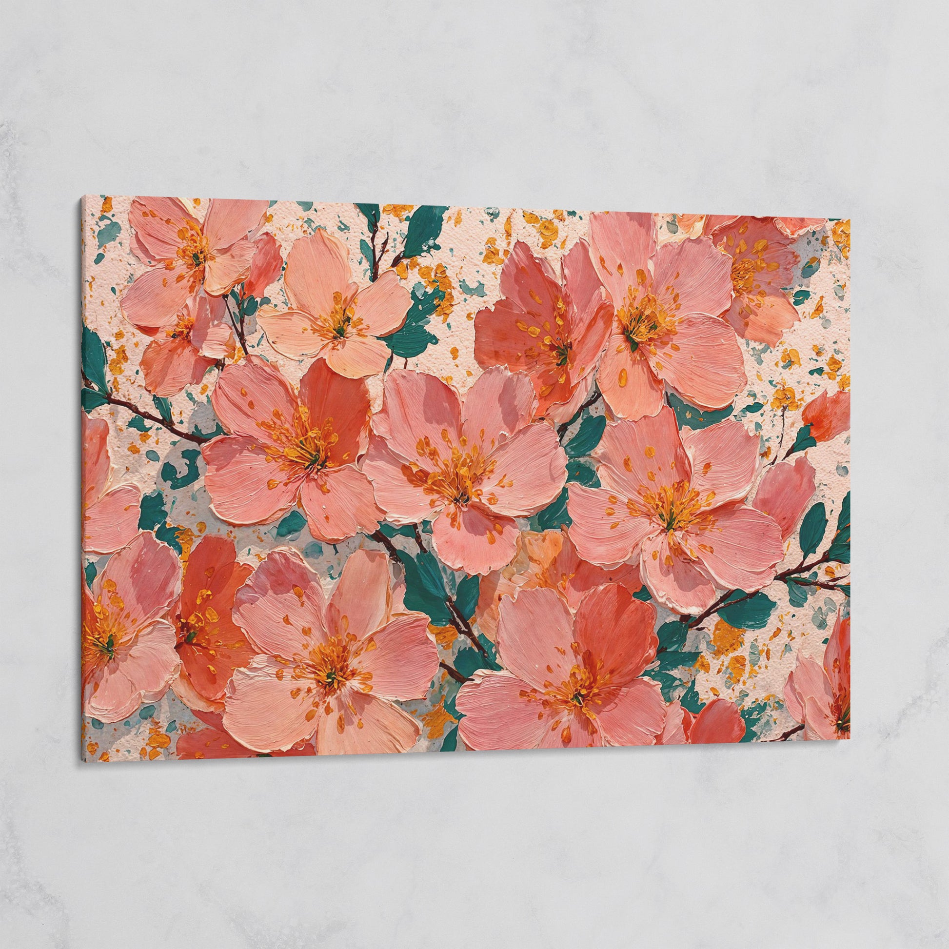 Pink Blossom Branch Canvas Wall Art. Floral Canvas Print on gallery wrap