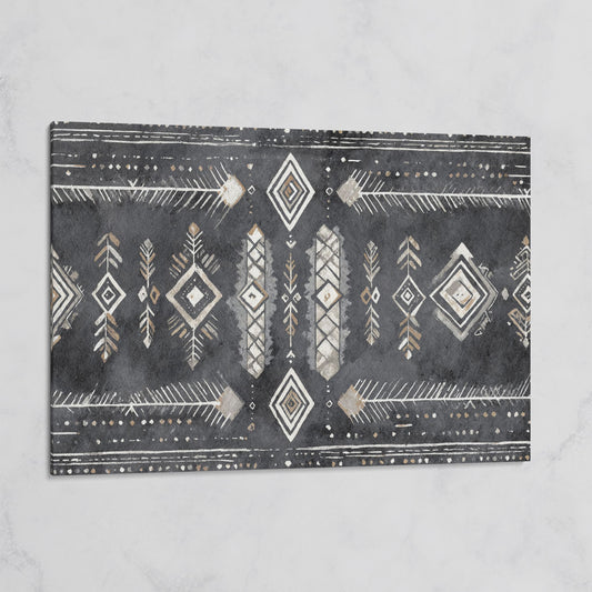 Tribal Geometric Canvas Art, Diamonds Arrows Dots Earth Tones on gallery wrap