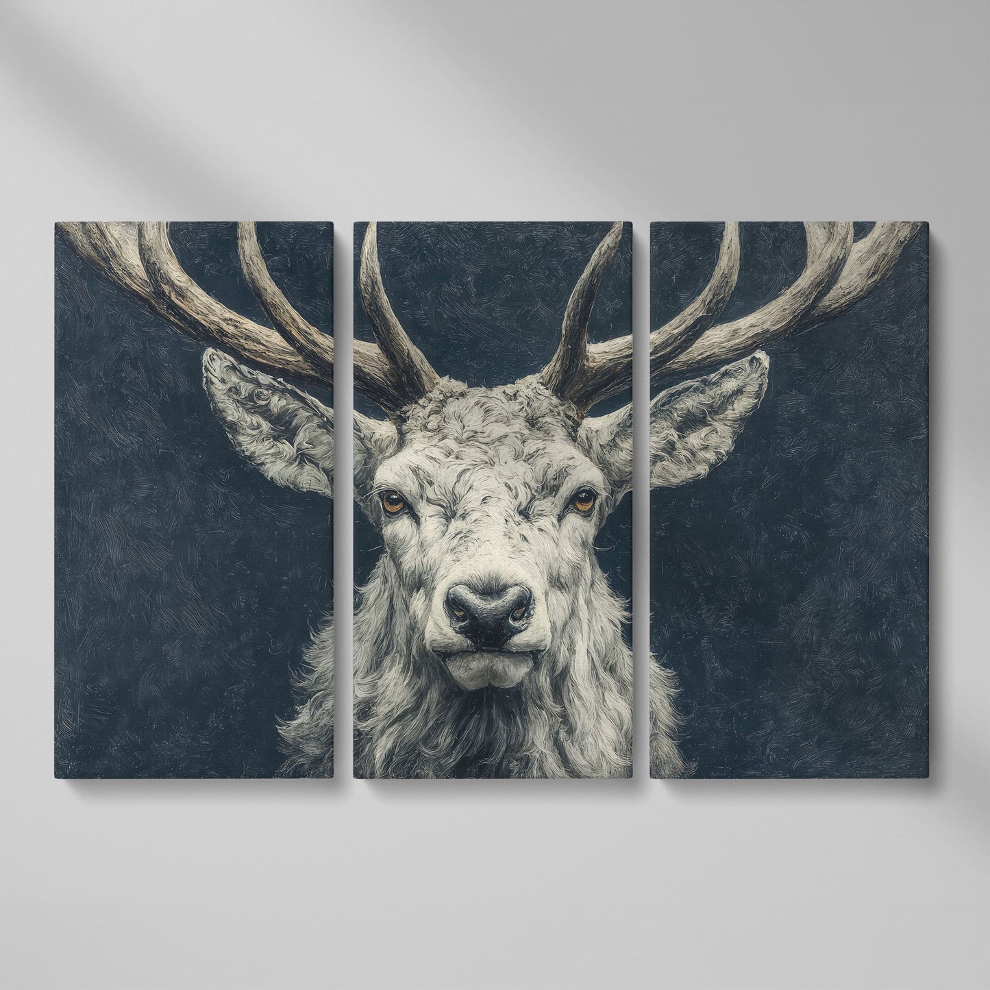 Big Antler Stag Portrait Canvas Wall Art as 3-panel split version