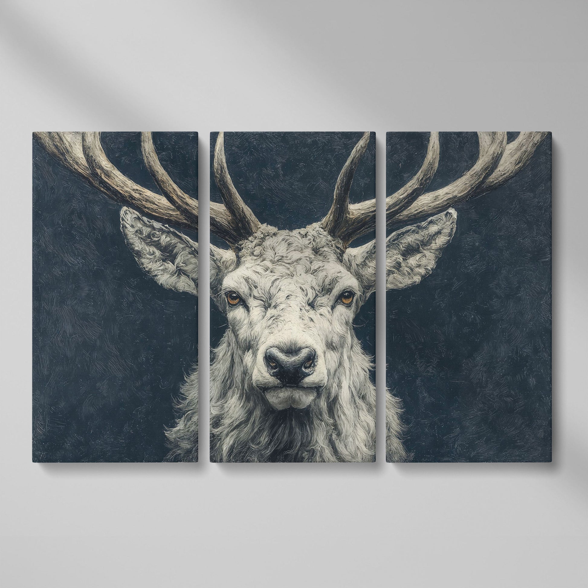 Big Antler Stag Portrait Canvas Wall Art as 3-panel split version