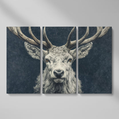 Big Antler Stag Portrait Canvas Wall Art as 3-panel split version