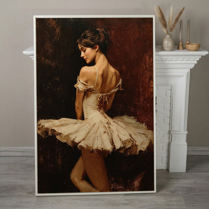 White Tutu Ballerina Canvas Art, Back View Ballet Wall Art in white floating frame