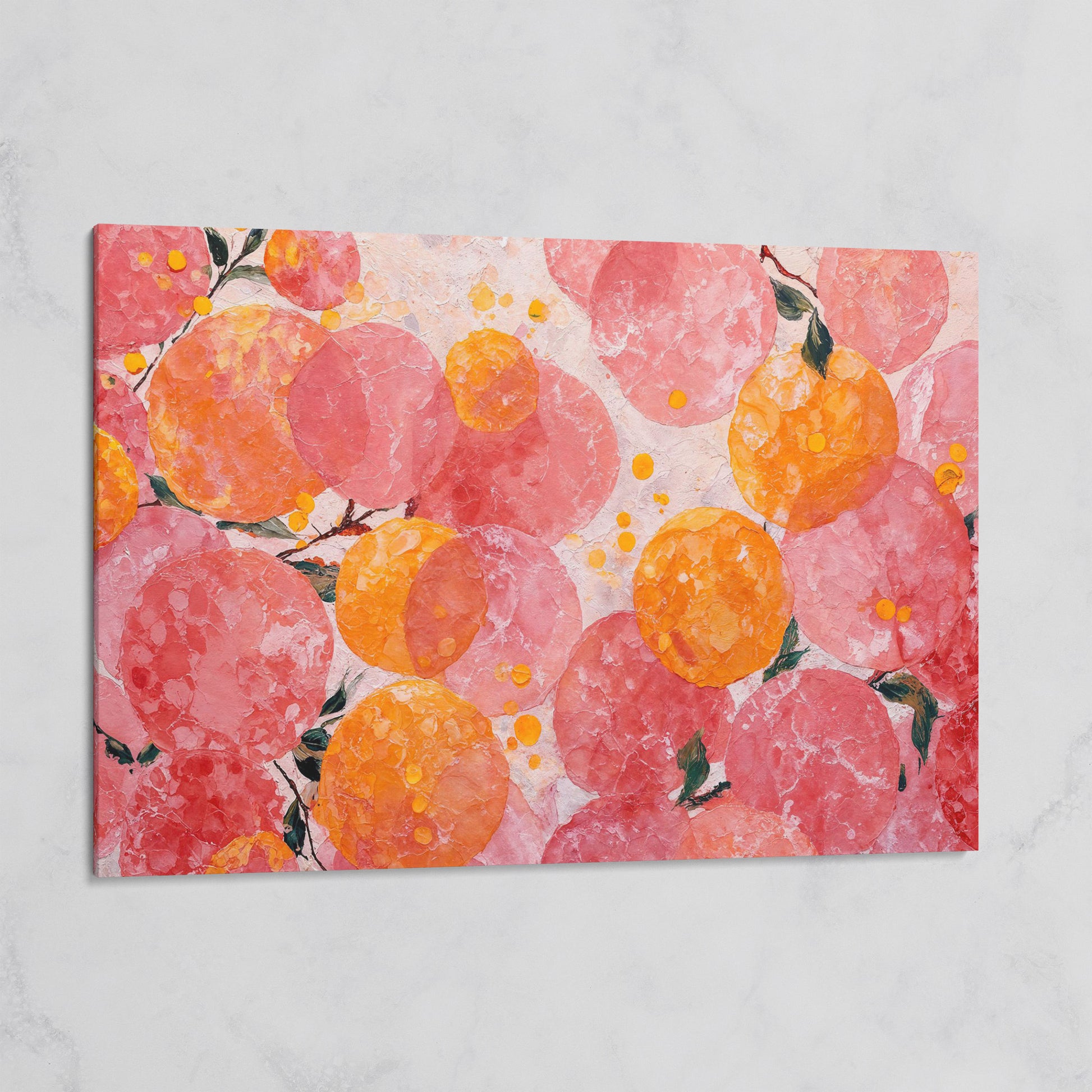 Abstract Fruit Art, Stylized Oranges and Peaches on Canvas on gallery wrap