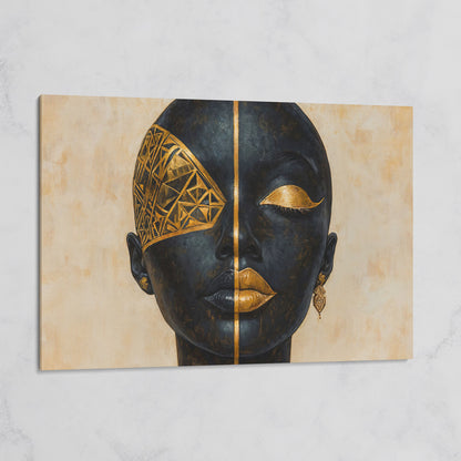 Golden Geometric Portrait of a Woman, Afrocentric Canvas Art on gallery wrap