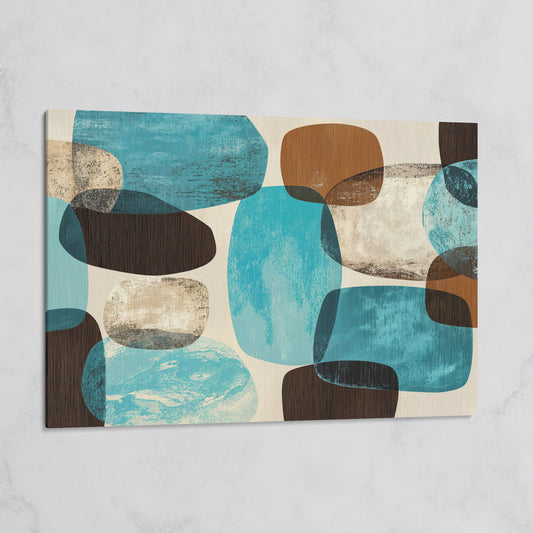 Organic Abstract Shapes Canvas Art, Earth Tones and Teal on gallery wrap