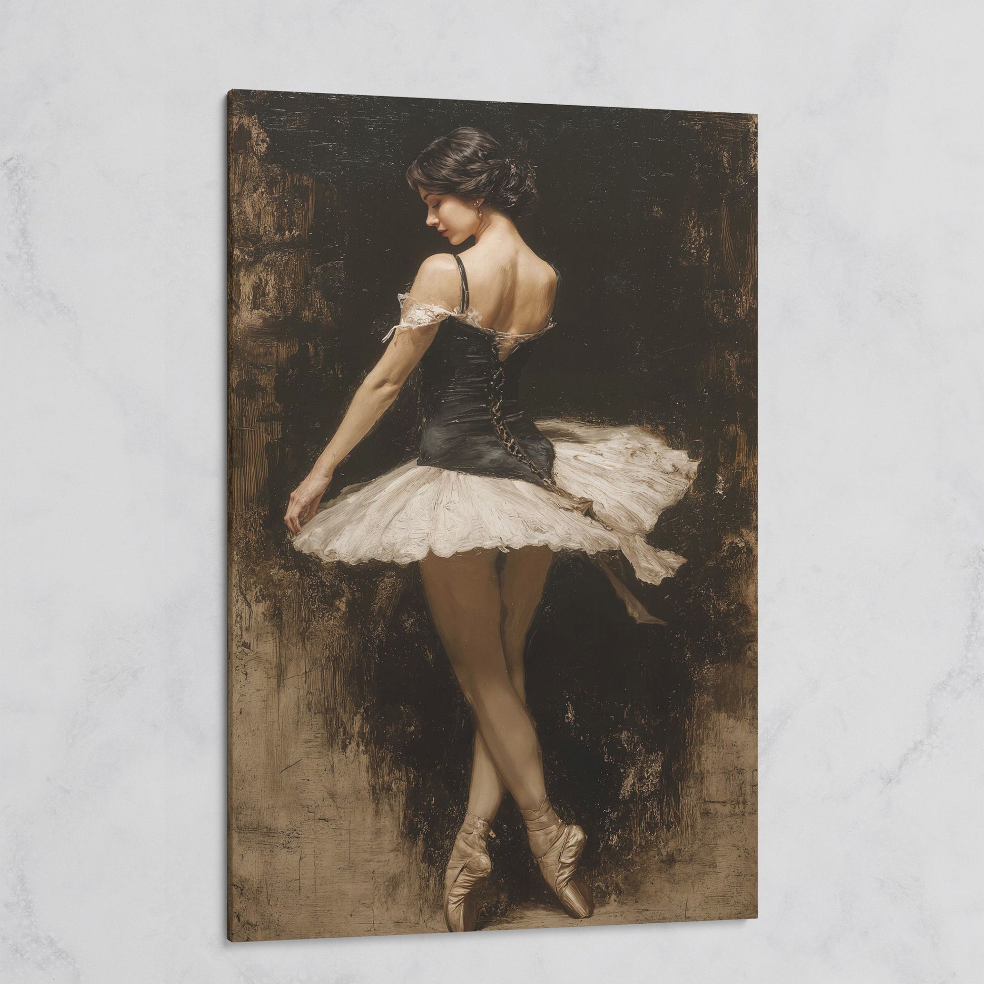 Ballerina in Black and White Tutu, Back View Canvas Art on gallery wrap