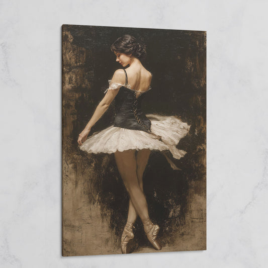 Ballerina in Black and White Tutu, Back View Canvas Art on gallery wrap
