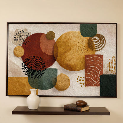 Abstract Geometric Shapes Canvas Wall Art, Earth Tones in dark walnut floating frame