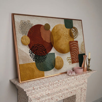 Abstract Geometric Shapes Canvas Wall Art, Earth Tones in rose gold floating frame