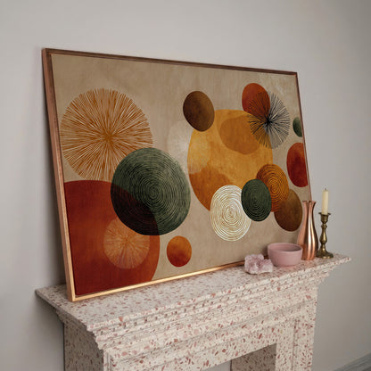Abstract Circles and Geometric Shapes Canvas Wall Art in rose gold floating frame